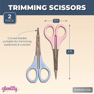 Curved Eyebrow Trimming Scissors, False Lashes Trimmer (Blue, Pink, 2 Pack)