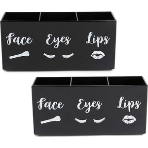 3 Slot Acrylic Makeup Brush Holders, Face Eyes Lips (7.9 x 3.75 x 2.8 in, 2 Pack)