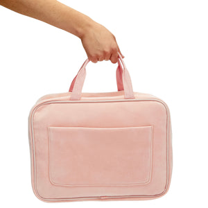 Large Roll Up Hanging Toiletry Bag For Women, Pastel Pink Makeup Travel Organizer with S Hook for Cosmetics, Hair Accessories, Razors (13x4.5x9.75 In)