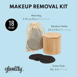 16 Pack Reusable Cotton Rounds for Makeup Removal with Bamboo Holder and Mesh Storage Bag (Black)
