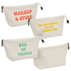 6 Pack Small Canvas Makeup Bags with Zipper for Women, 3 Designs (White, 8 x 4 x 6 In)