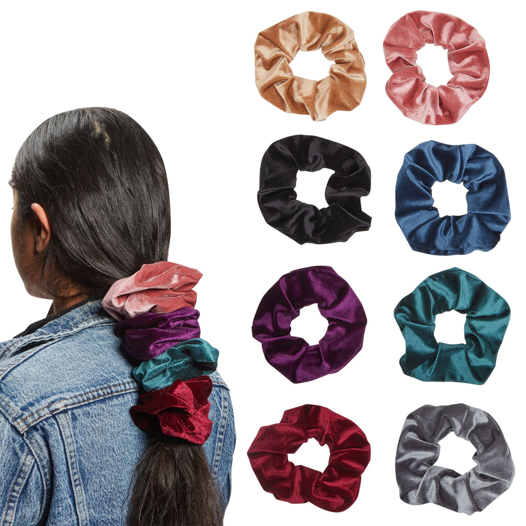 8 Pcs Velvet Jumbo Hair Scrunchies for Girls, Women, Elastic Ties Bands, Cute Ponytail Holder Styling Accessories, 8 Colors