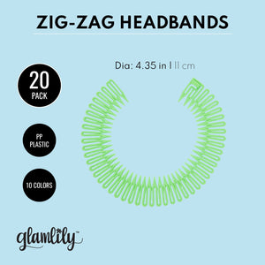 90s Zig Zag Circle Headbands with Teeth for Women (10 Colors, 20 Pack)