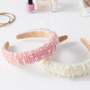 2 Pack Crystal Headbands for Women, Padded Pearl Headband (Light Pink, White)