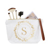 Gold Initial S Personalized Makeup Bag for Women, Monogrammed Canvas Cosmetic Pouch (White, 10 x 3 x 6 In)