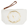 Gold Initial V Personalized Makeup Bag for Women, Monogrammed Canvas Cosmetic Pouch (White, 10 x 3 x 6 In)