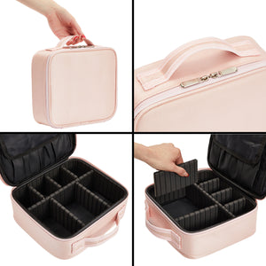 Pink Makeup Bag with Dividers, Travel Cosmetic Storage Case (10.2 x 9.4 x 3.7 In)