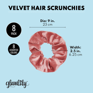 8 Pcs Velvet Jumbo Hair Scrunchies for Girls, Women, Elastic Ties Bands, Cute Ponytail Holder Styling Accessories, 8 Colors