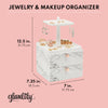 Marble Jewelry Display Tray and Makeup Organizer with Drawer for Vanity (7.3 x 7.7 x 13 in)