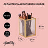 Gold Makeup Brush Holder for Vanity, Vintage Brass Frame and Pink Glass Storage Organizer