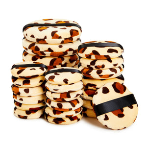 24 Pack Leopard Print Makeup Powder Puffs for Loose and Pressed Powder, Extra Large, Large, Small (3 Sizes)