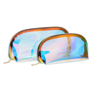 Holographic Makeup Bag, Clear Iridescent Travel Pouch (2 Sizes, 2 Piece Set)