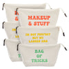 6 Pack Small Canvas Makeup Bags with Zipper for Women, 3 Designs (White, 8 x 4 x 6 In)
