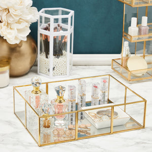 Gold Mirror Perfume Tray for Vanity, Bathroom, and Dresser (12 x 8.5 x 3 In)