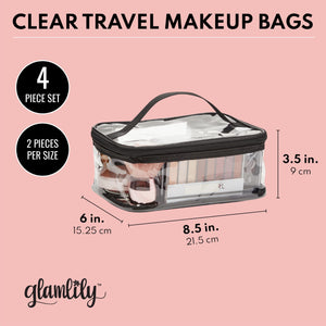 Clear Cosmetic Toiletry Bags for Travel, Makeup Storage, (Medium & Large, 4 Pack)