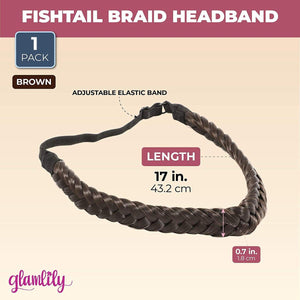 Fishtail Braid Extensions, Braided Headbands for Women (Brown, 2 Pack)