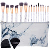 Marble Makeup Brushes Set with 15 Pieces Brush, 2 Powder Puff and Cosmetic Travel Pouch