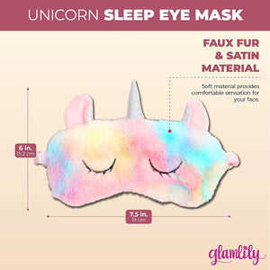 Unicorn Sleeping Eye Mask,  Satin Faux Fur Travel Eye Cover Women, Teens, Girls (7.5 x 6 In)
