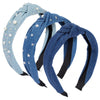 3 Pack Shades of Blue Knot Headband for Girls, Occasions and Gifts, with Pearls, Rhinestones, Star Studs (3 Colors)
