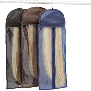 3-Pack Hair Extension Holder and Hanger, 25.5-Inch Wig Storage Bag for Travel Fits Hair Extensions up to 24 Inches Long with Soft Slip-Resistant Locking Hangar Grip (3 Colors)