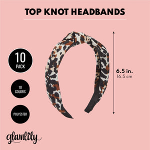 Velvet, Satin, and Animal Print Twisted Knot Headbands for Women, Hair Accessories (10 Pack)