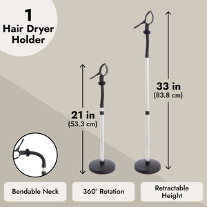 Adjustable Hands-Free Hair Dryer Stand Holder 360 Degree Rotation, Compatible with Compact Styling Tools