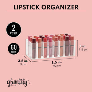 Clear Plastic Lipgloss and Lipstick Organizer for Vanity, 60 Slots (2 Pack)