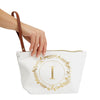 Gold Initial I Personalized Makeup Bag for Women, Monogrammed Canvas Cosmetic Pouch (White, 10 x 3 x 6 In)