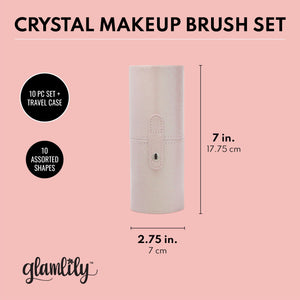 10-Piece Crystal Makeup Brushes Set with Pink Travel Case Holder