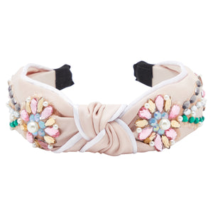 Twisted Knot Rhinestone Headband for Women and Girls (5.5 x 2.25 x 7 In, Blush Pink)