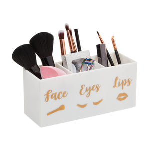 3 Slot Acrylic Makeup Brush Holder, Face Eyes Lips (White, 7.9 x 3.75 x 2.8 In, 2 Pack)