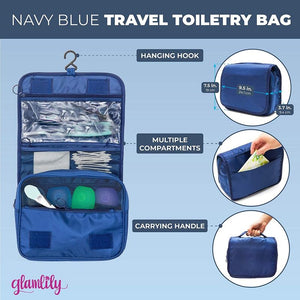 Navy Blue Hanging Toiletry Travel Bag for Bathroom Supplies (9.5 x 7.5 x 3.7 In)