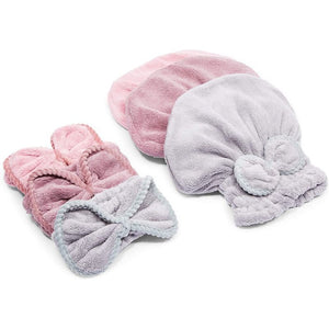 3 Microfiber Hair Drying Towel Bonnets and 3 Bow Headbands for Women (6 Pieces)