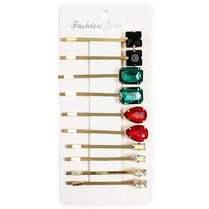Decorative Jeweled Bobby Pins with Rhinestone Gems for Women's Hair (10 Pack)