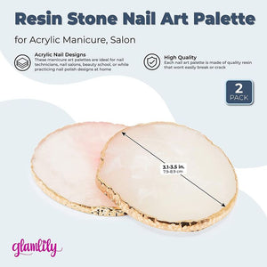 Resin Stone Nail Art Palette for Acrylic Manicure, Salon (Pink, Gold, 2 Pack)