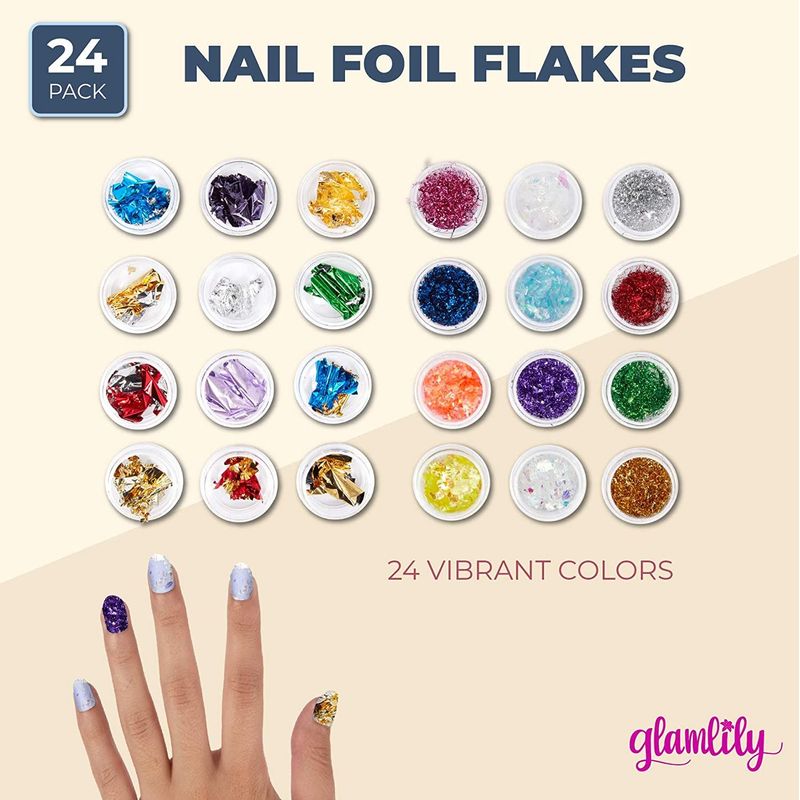 Nail Art Foil Flakes for Women's Manicure (Assorted Colors, 24 Pack) –  GlamlilyOfficial