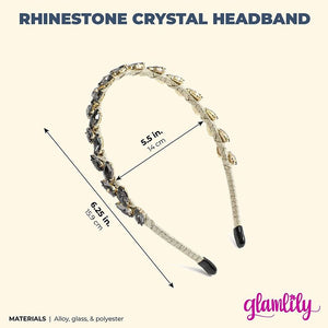 Gold Rhinestone Crystal Headband for Women, Girls, Teens (5.5 x 0.7 x 6.25 In)