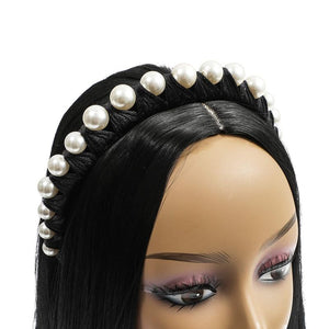 Pearl Headband, Black Padded Velvet Hairband (2 Pack)