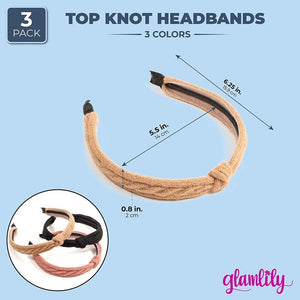 Knit Top Knot Headbands, Pink, Black, and Coffee (3 Pack)