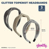 Glitter Top Knot Headbands for Women (3 Pack)