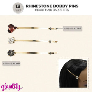 Decorative Rhinestone Bobby Pins, Gold (13 Pieces)