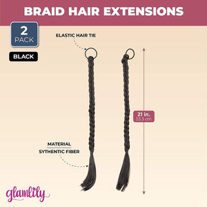Braid Hair Extensions, Black Synthetic Braided Hair Ties (21 In, 2 Pack)