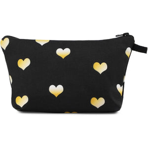 Hearts Makeup Bags, Cosmetic Travel Pouches in 2 Sizes (Black, 2 Pack)
