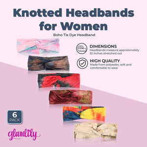 Tie Dye Knotted Headbands for Women, Boho (6-Pack)