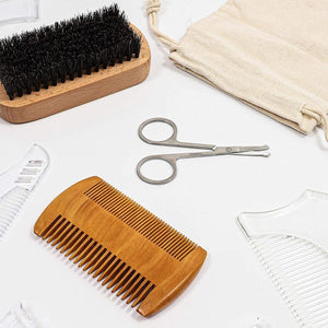 Beard Brush, Mustache Comb, & Scissors Grooming Set for Men (4 Pieces)