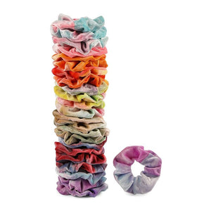 Tie Dye Velvet Scrunchies, Hair Ties for Women (6 Colors, 24 Pack)