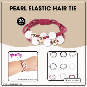 Pearl Elastic Hair Ties for Women, 10 Colors (24 Pack)
