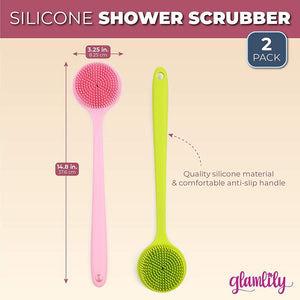 Silicone Shower Brush Back & Body Scrubber (Green, Pink, 2 Pack)