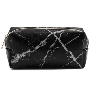 Black Marble Printed Cosmetic Travel Pouch Set for Makeup Supplies (2 Pack)