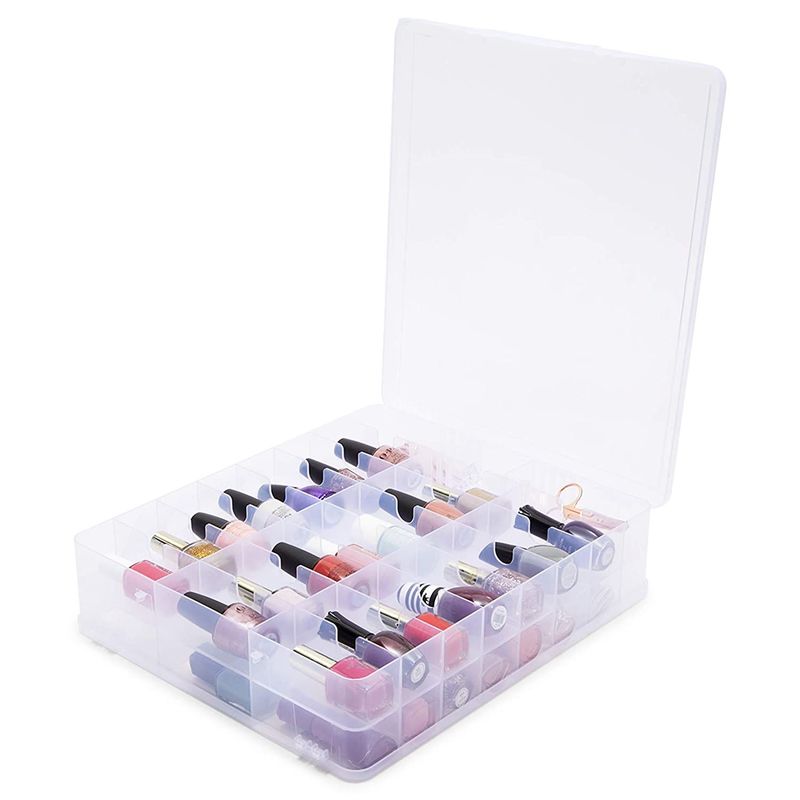 Nail Polish Organizer Case with Lid and Handle, Holds 30 Bottles (Pink,  11.8 x 11.2 x 3.15 In)